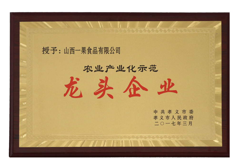 山西一果食品有限公司龙头企业奖
